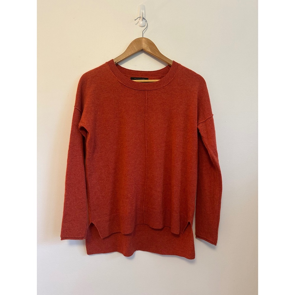 Tahari Pure Luxe 100% Cashmere Burnt Orange Crewneck Sweater | Size XS